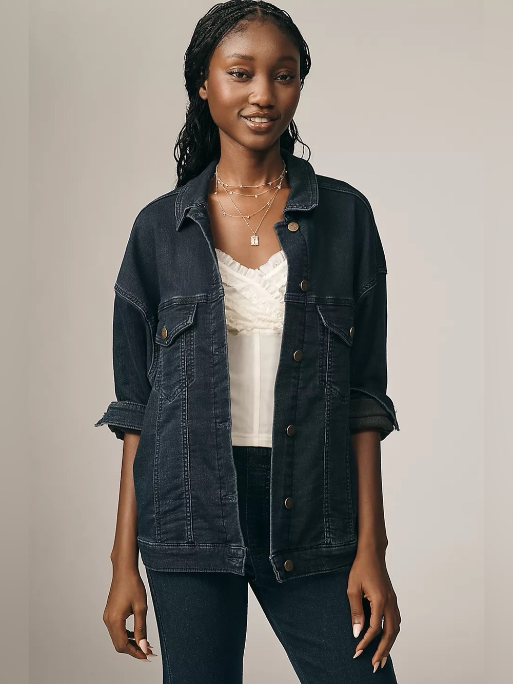 EUC Anthropologie Pilcro The Weston Denim Knit Boyfriend Jacket, Size L